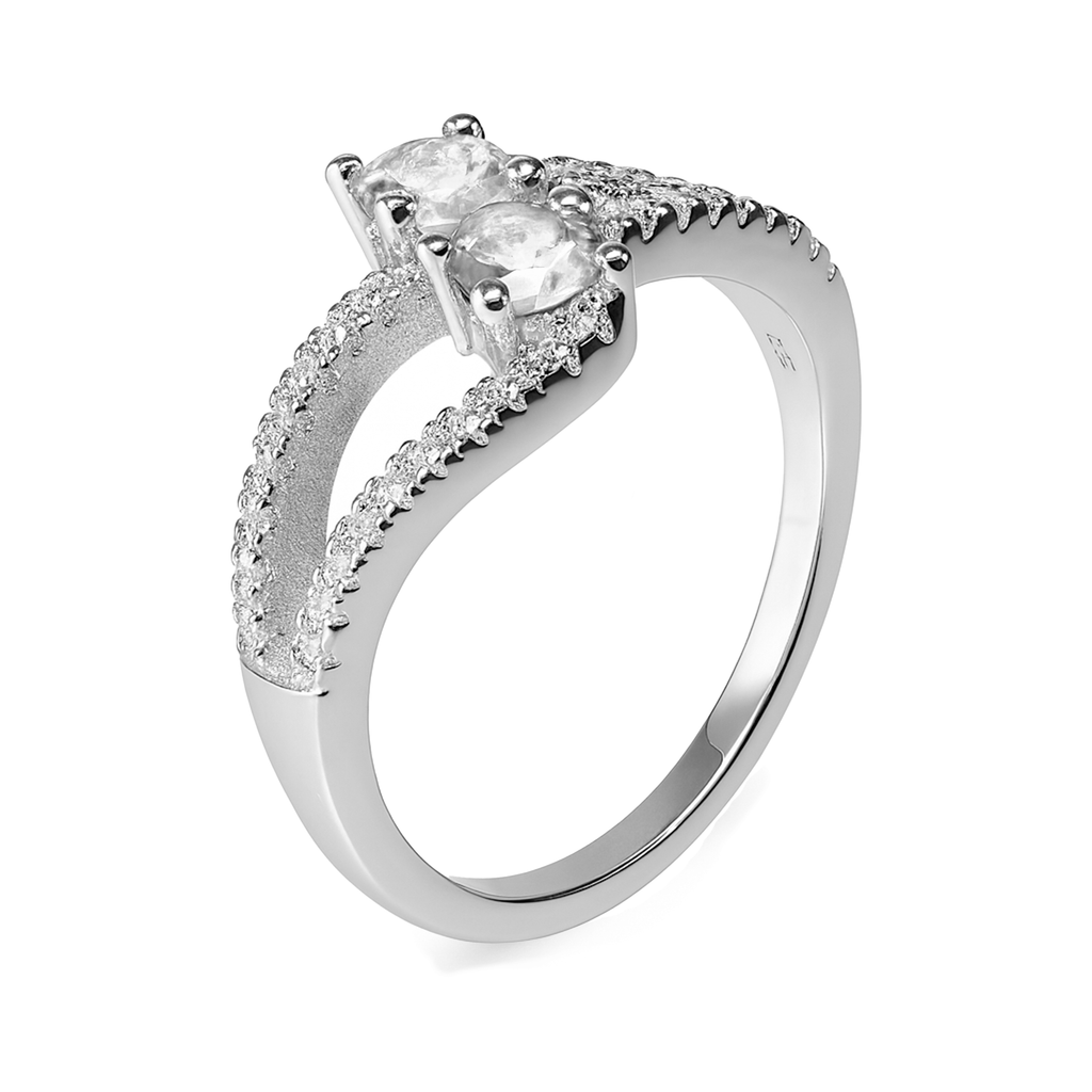 Anillo Doble Circonia con Multi Circonias Plata .925 con Baño de Rodio