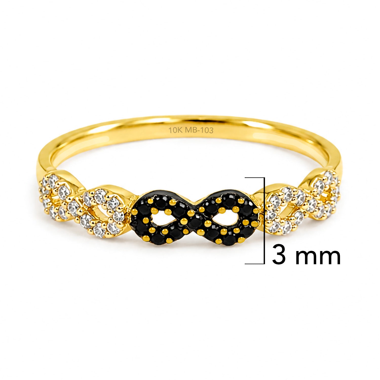 Anillo Infinito Micro Circonias Negras y Blancas Oro 10K