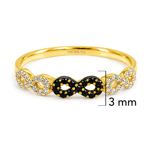 Anillo Infinito Micro Circonias Negras y Blancas Oro 10K