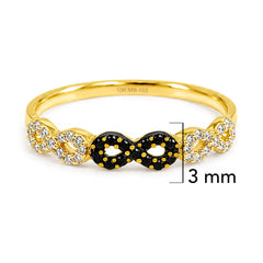 Anillo Infinito Micro Circonias Negras y Blancas Oro 10K