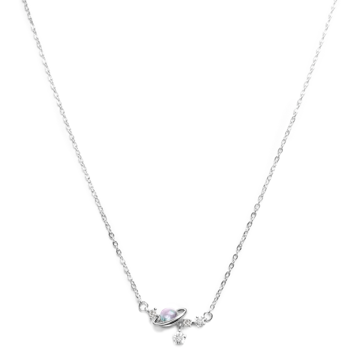 Collar Piedra Luna con Circonias Estrella Plata .925