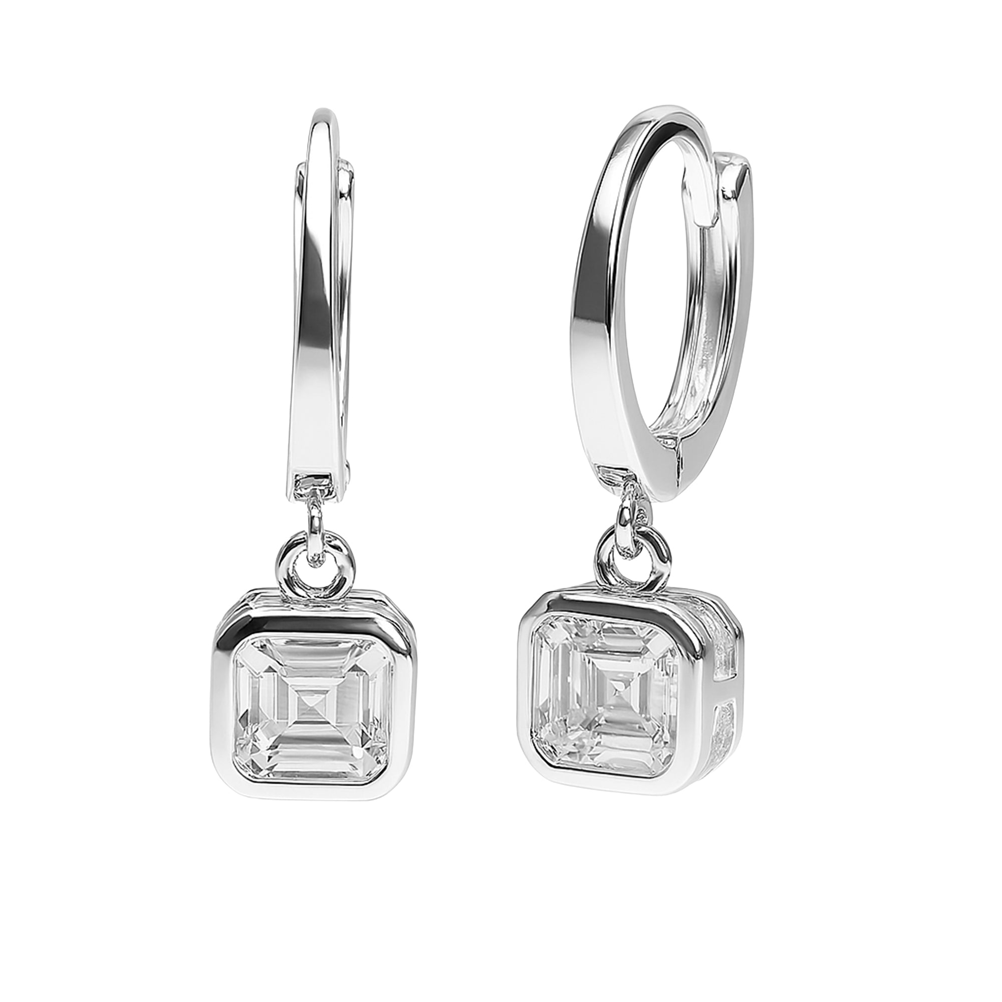 Arracada Huggies Circonia Cuadrada Biselada Plata .925