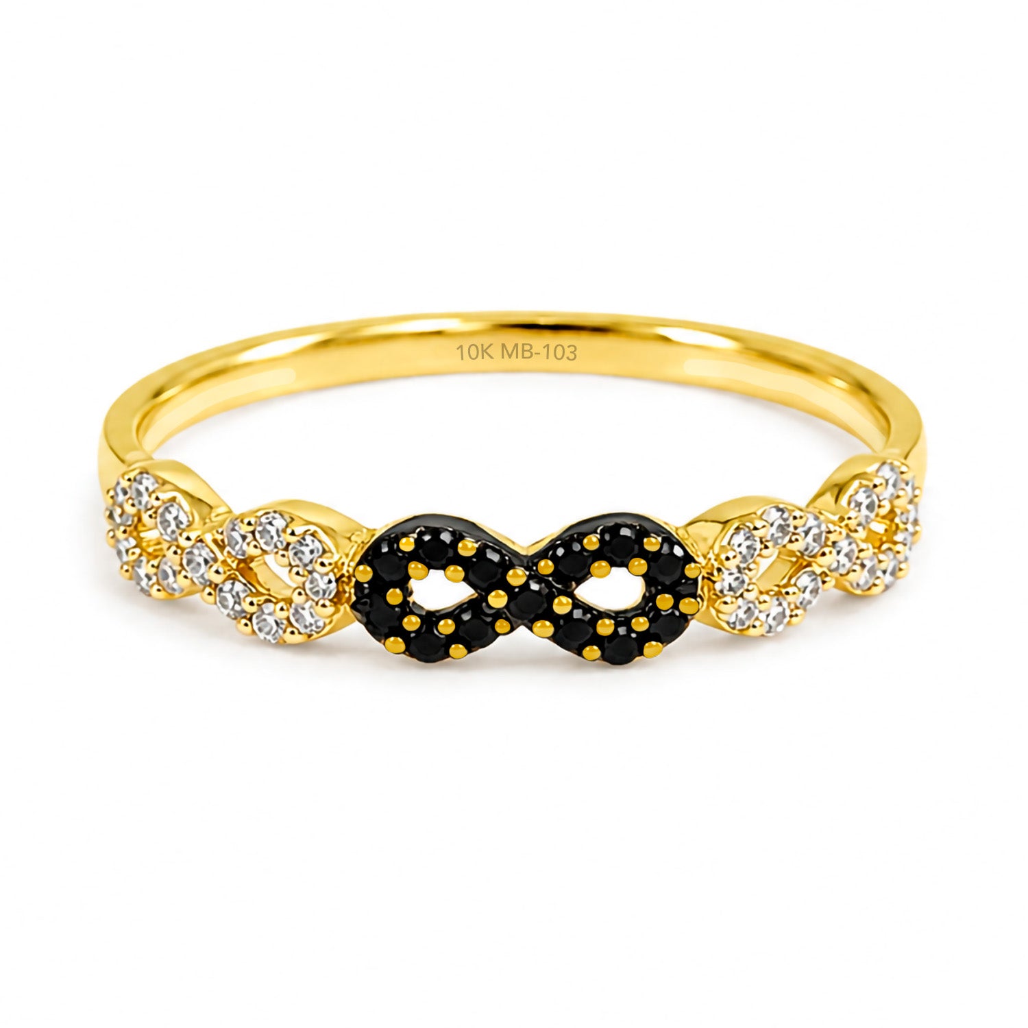 Anillo Infinito Micro Circonias Negras y Blancas Oro 10K