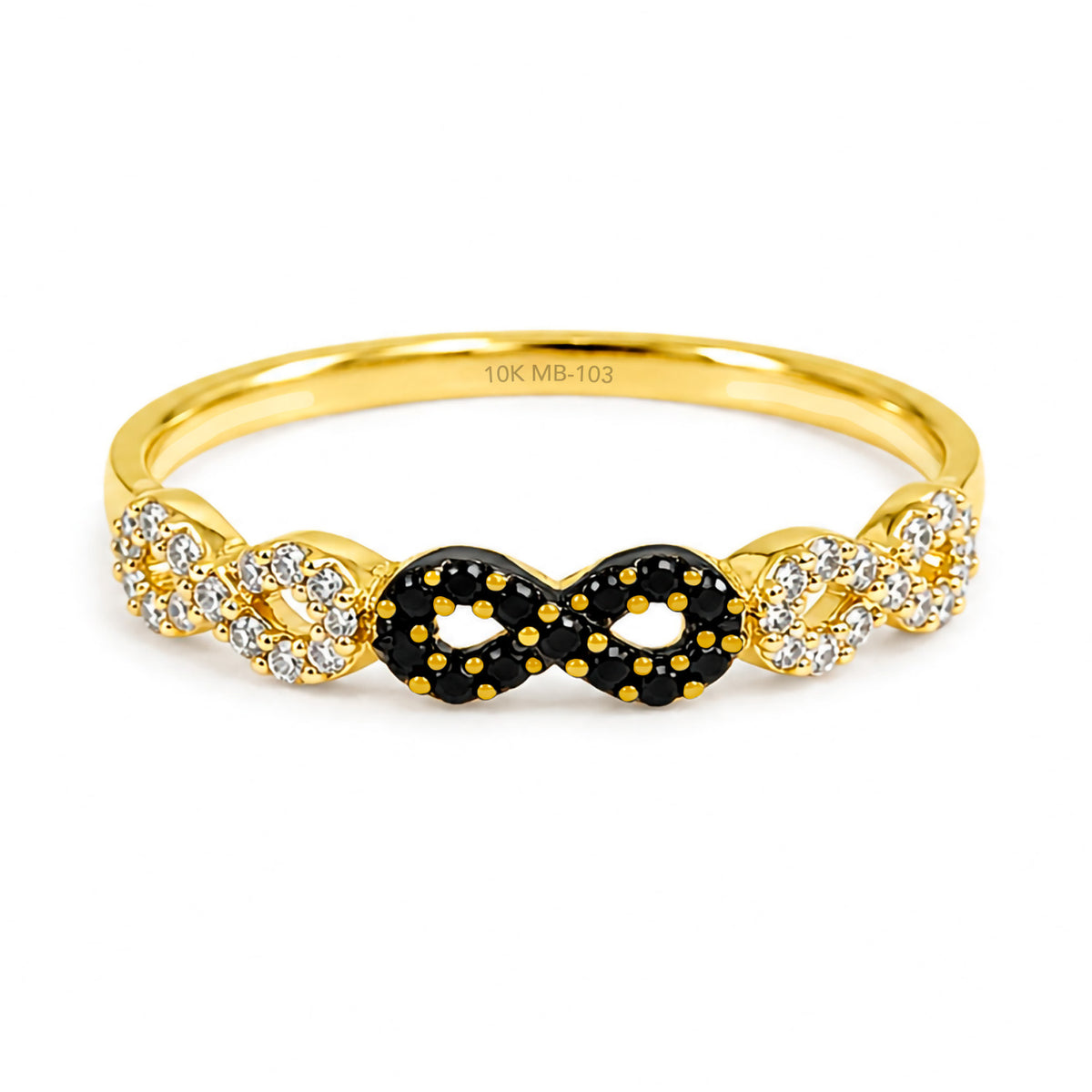 Anillo Infinito Micro Circonias Negras y Blancas Oro 10K