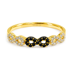 Anillo Infinito Micro Circonias Negras y Blancas Oro 10K