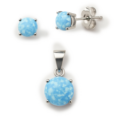 Juego Piedra Ópalo Azul Plata .925 con Rodio