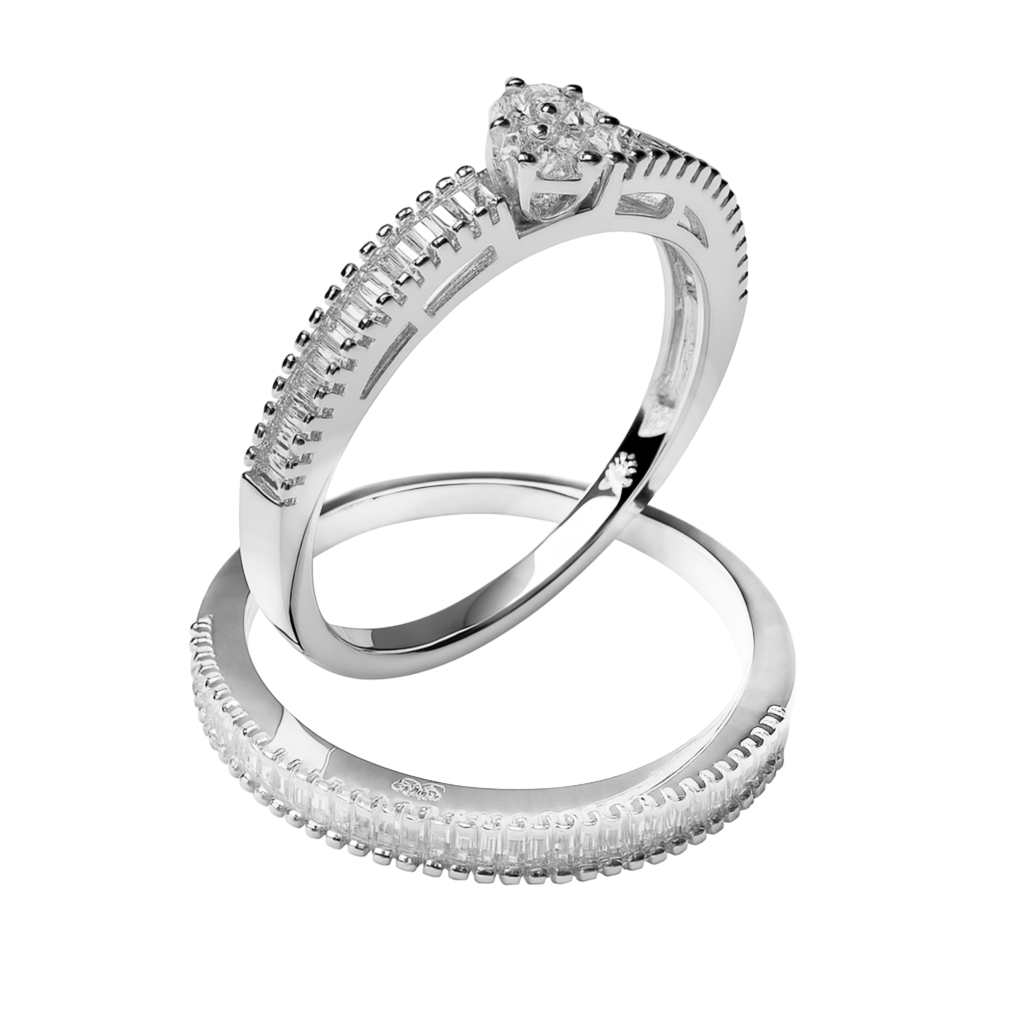 Anillos Alianza con Micro Circonias y Circonias Baguette Plata .925 con Baño de Rodio