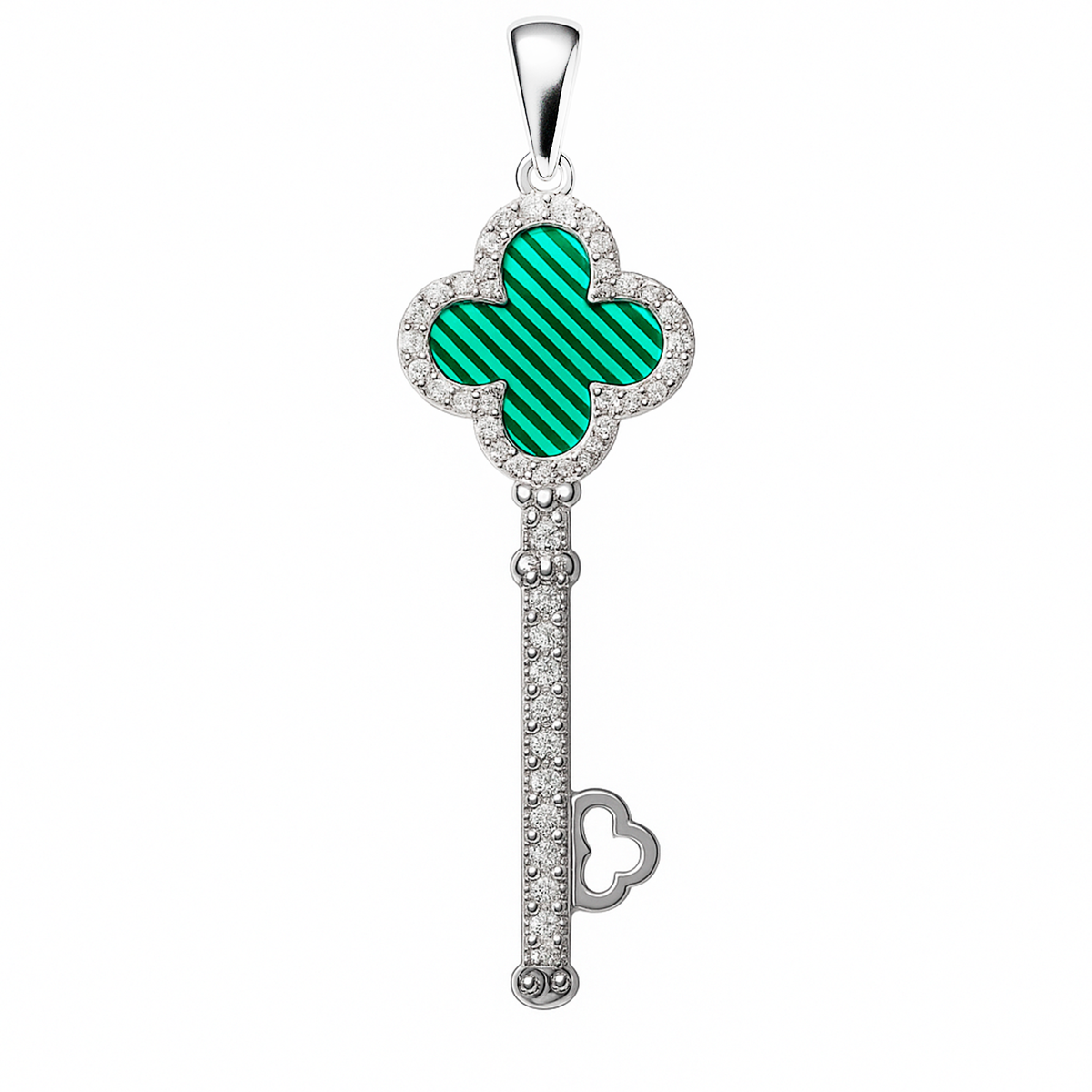 Dije Inspirado Van C en Forma de Llave con Piedras Naturales y Micro Circonias Plata .925 con Rodio
