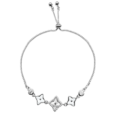 Pulsera Flor Inspirada LV con Madre Perla y Micro Circonias Plata .925 con Rodio