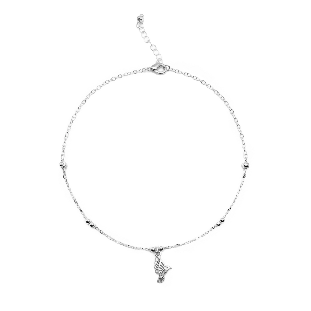 Tobillera Dije de Colibri Calado con Cadena Eslabones Plata .925