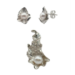 Juego Perla Natural con Conchita Plata .925