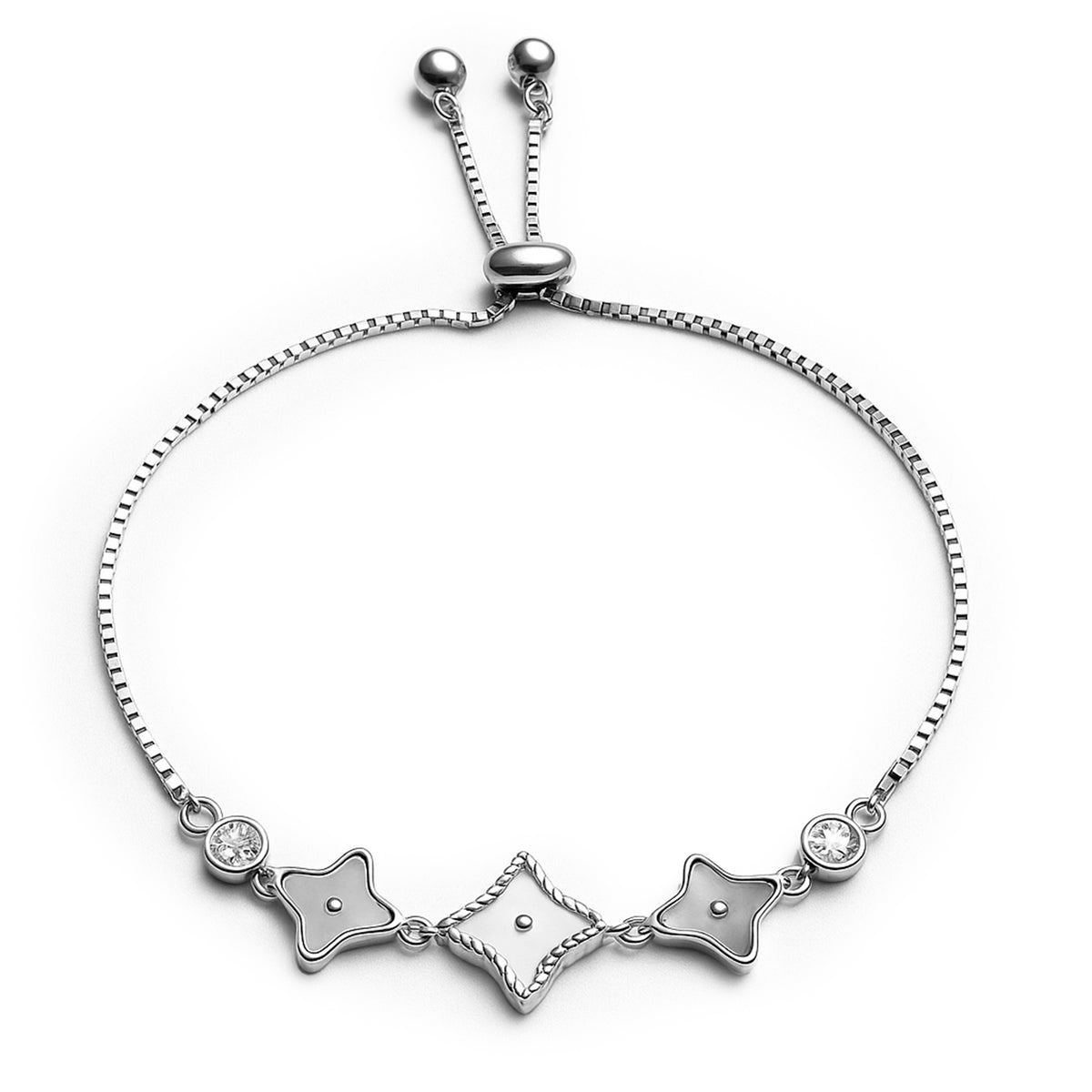 Pulsera Flor Inspirada LV con Madre Perla y Micro Circonias Plata .925 con Rodio