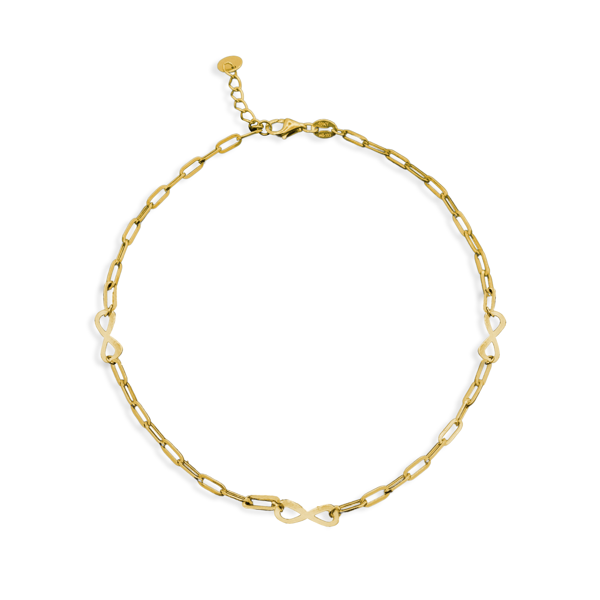 Tobillera Paper Clip con Infinito Oro 10K