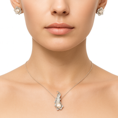 Juego Perla Natural con Conchita Plata .925