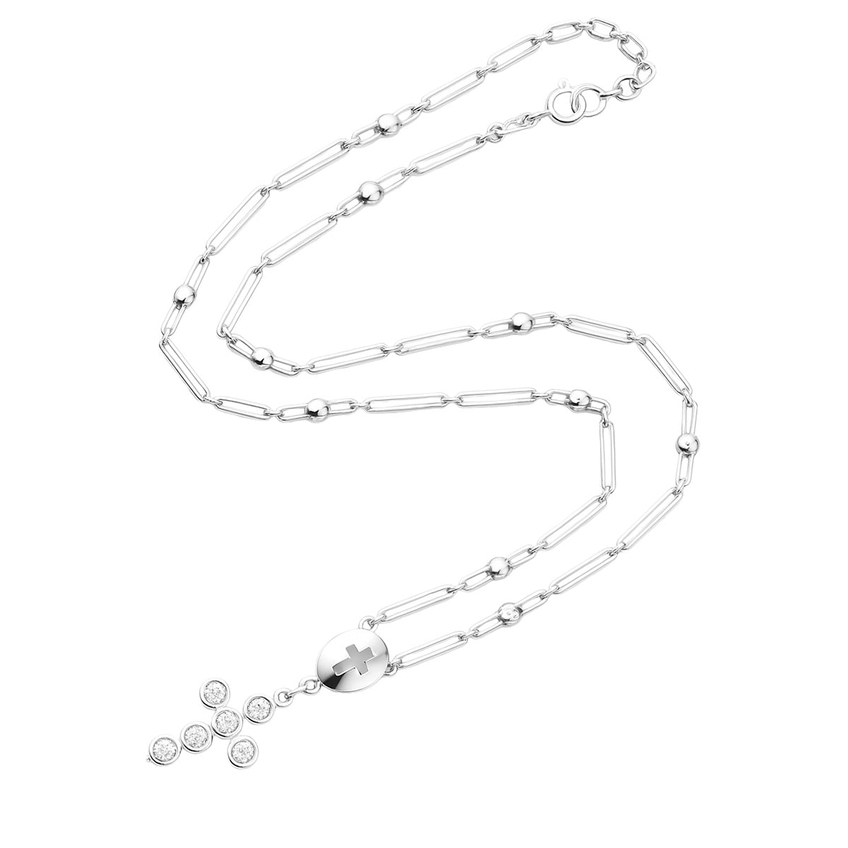 Rosario Cruz con Circonias Blancas, Plata .925