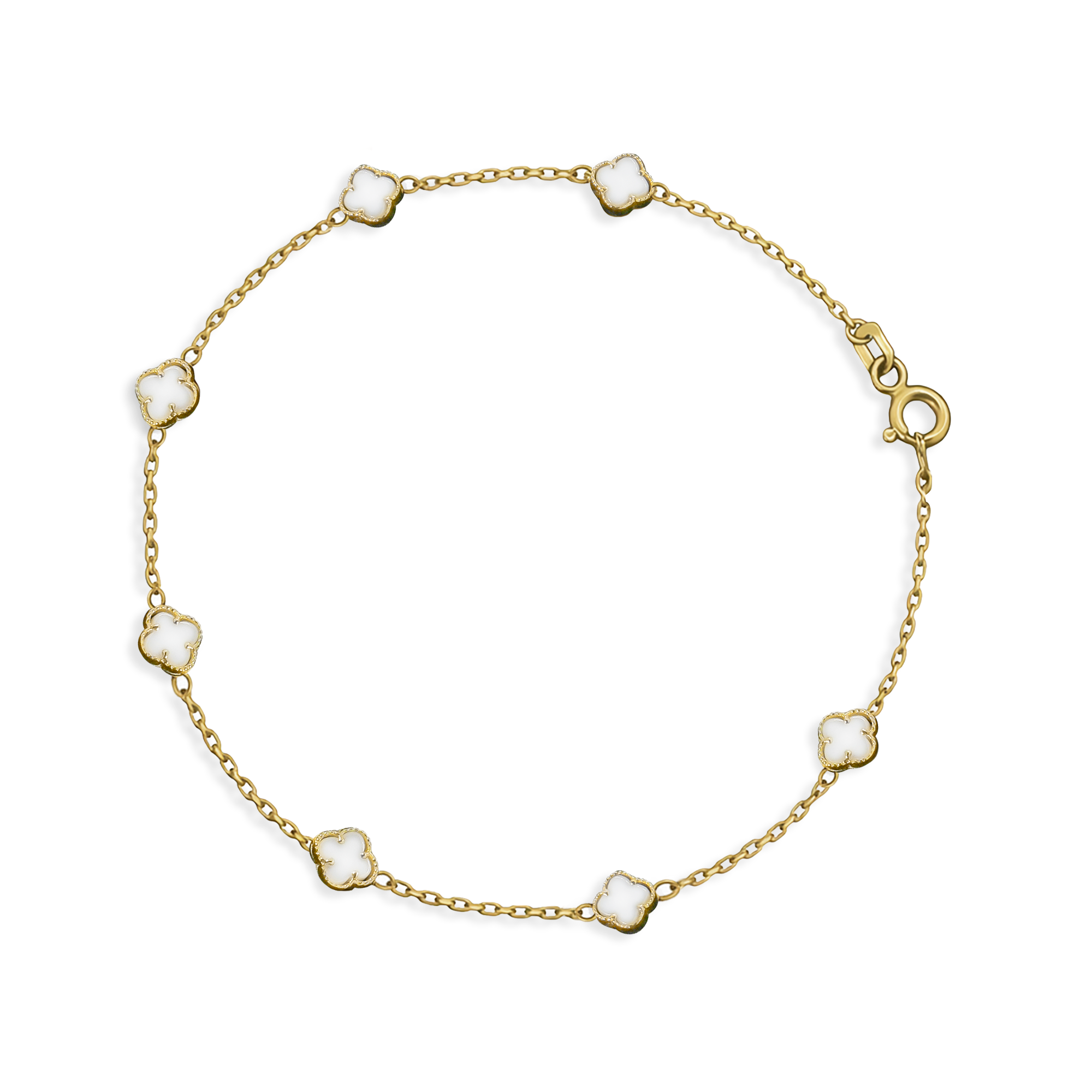 Pulsera Flor Inspirada Van C Madre Perla Oro 10K