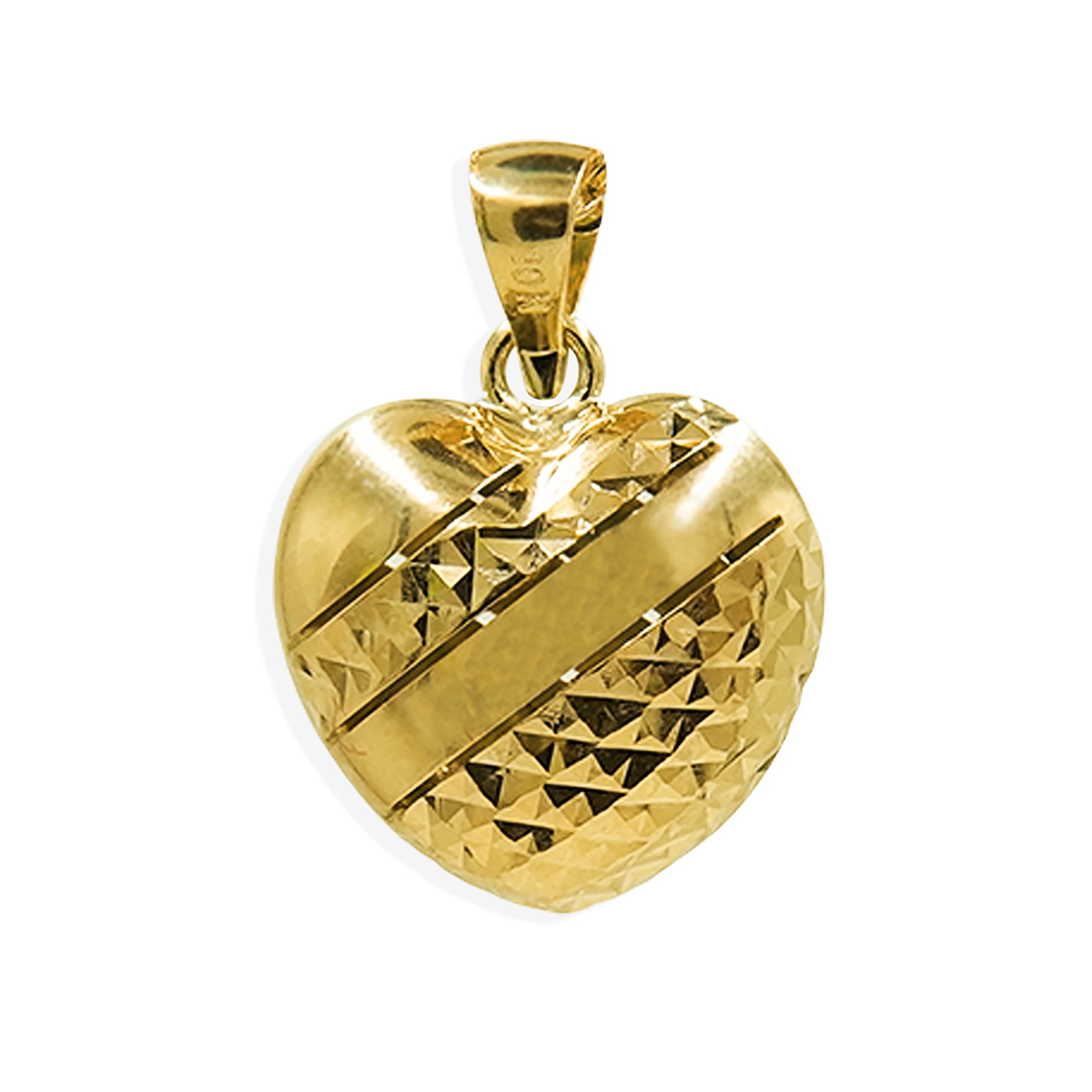 Dije Corazón Bombeado Diamantado Oro 10K