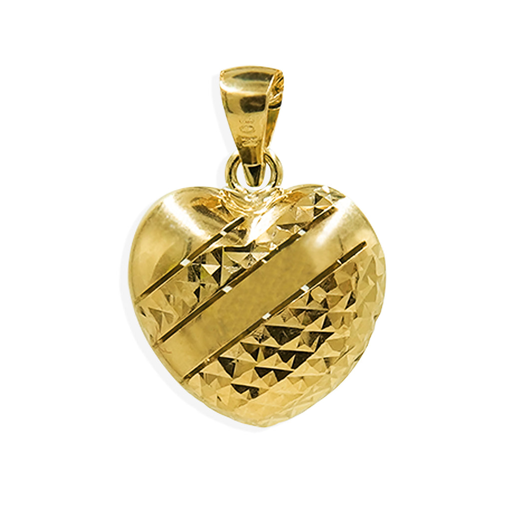 Dije Corazón Bombeado Diamantado Oro 10K