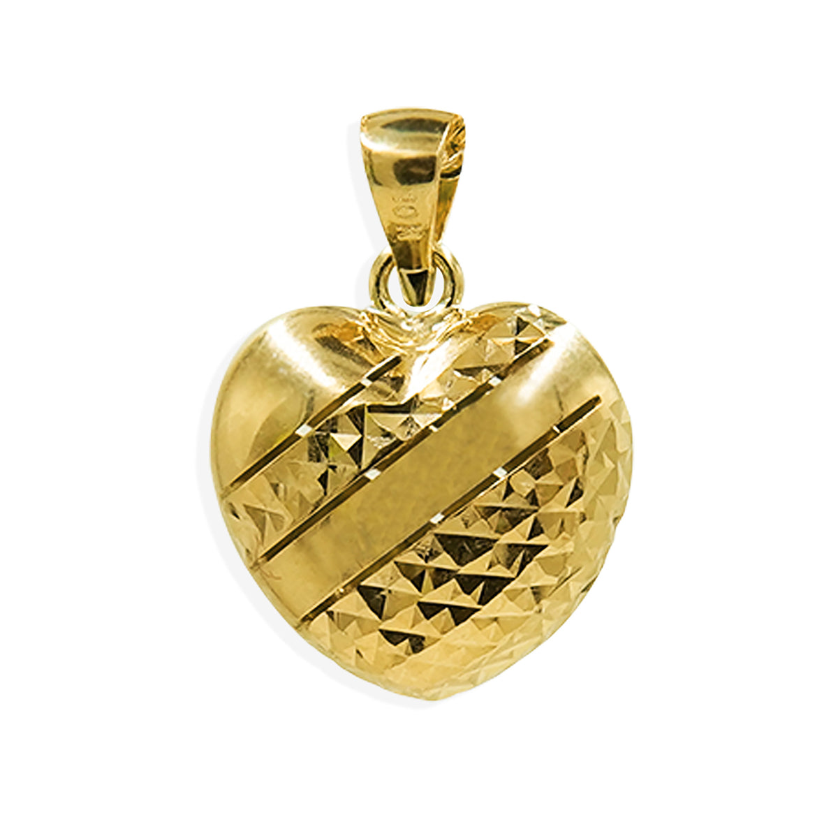Dije Corazón Bombeado Diamantado Oro 10K