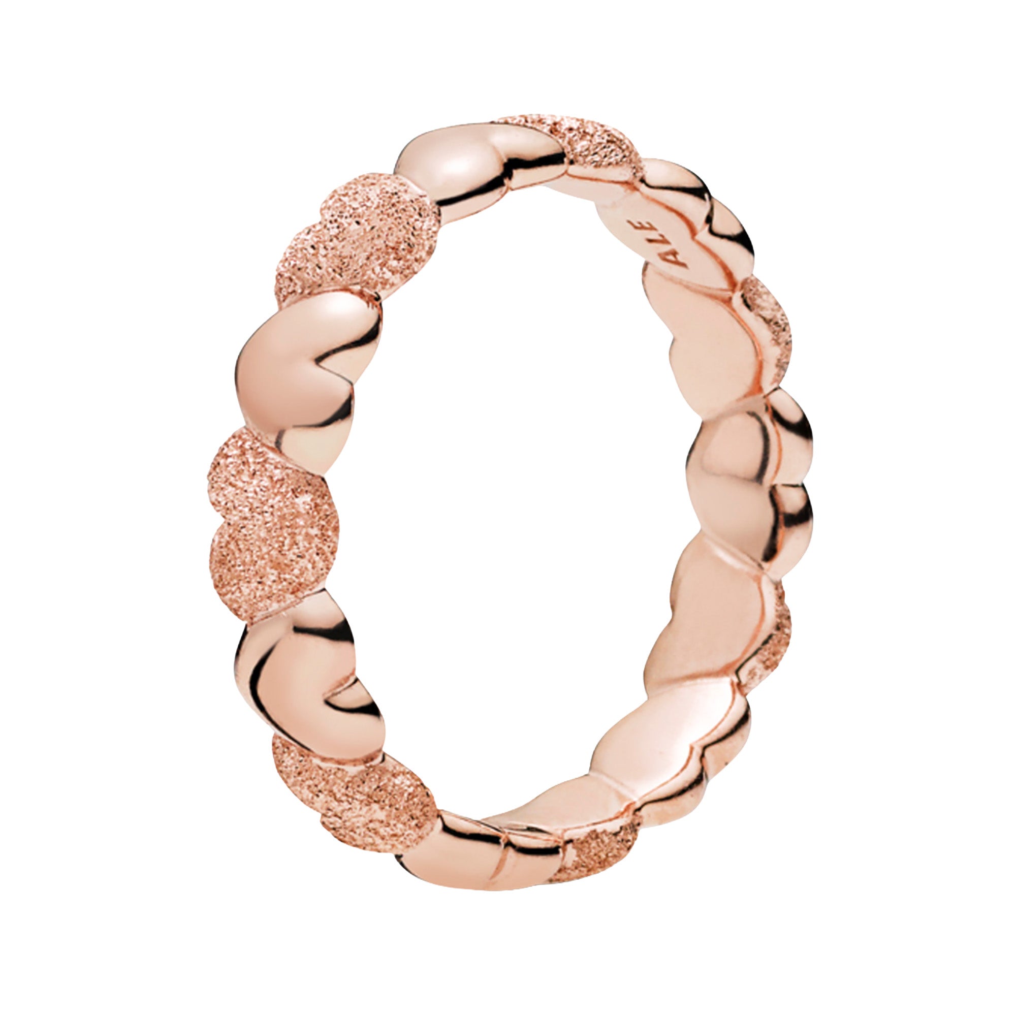 Anillo Inspirado Pan 1.1 Corazones Liso y Arenado Plata .925 con Bano de Oro Rosa