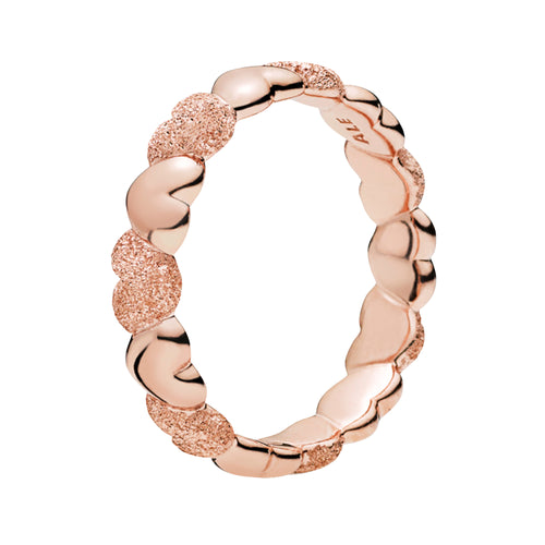 Anillo Inspirado Pan 1.1 Corazones Liso y Arenado Plata .925 con Bano de Oro Rosa
