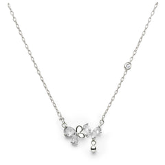 Collar Mariposas con Circonias con Bolita Lisa Plata .925 con Rodio
