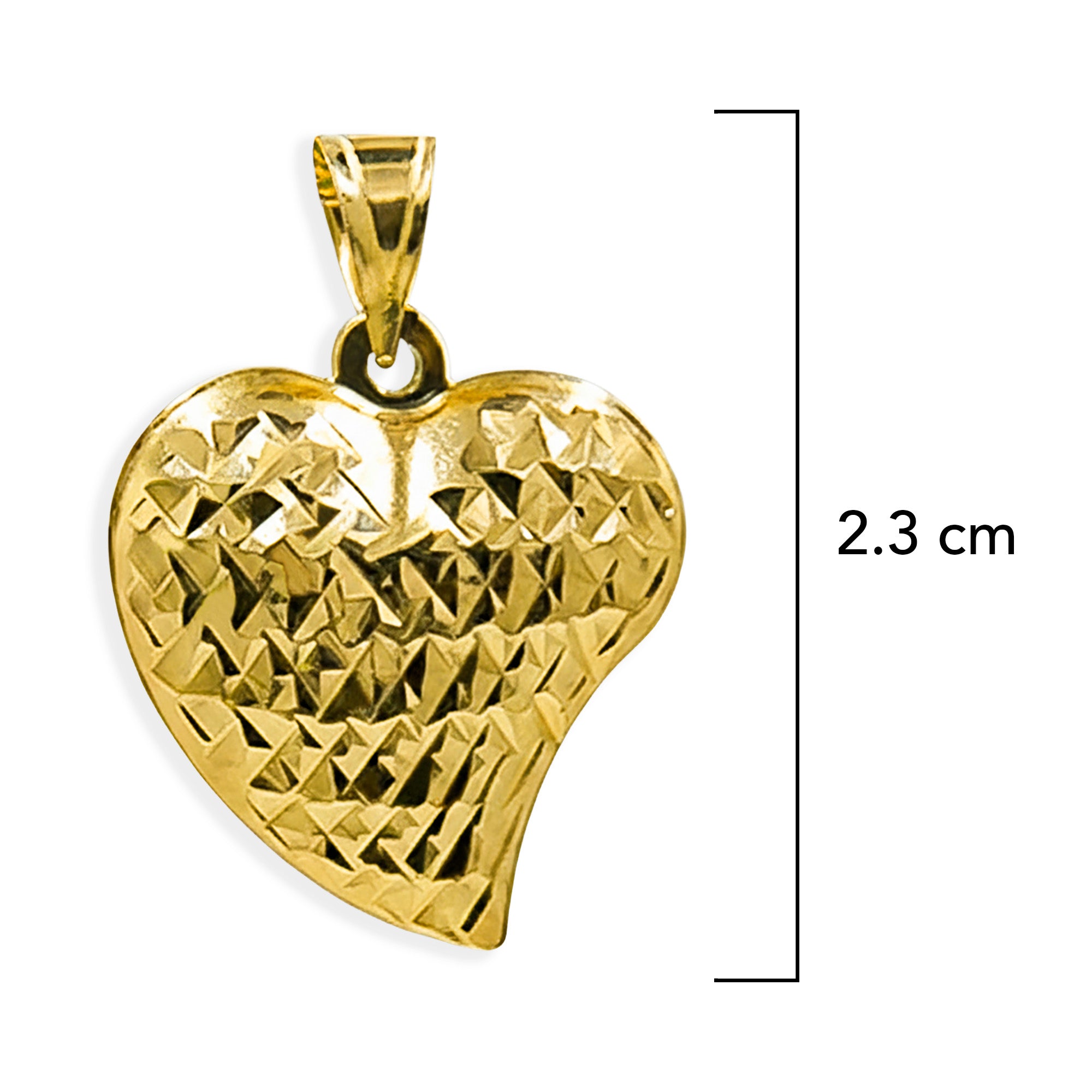 Dije Corazón Bombeado 2 Vistas Liso y Martillado Oro 10K