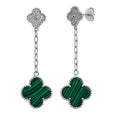 Arete Flor Largo Inspirado Van C con Micro Circonias y Piedra Natural Plata .925 con Baño de Rodio