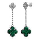 Arete Flor Largo Inspirado Van C con Micro Circonias y Piedra Natural Plata .925 con Baño de Rodio