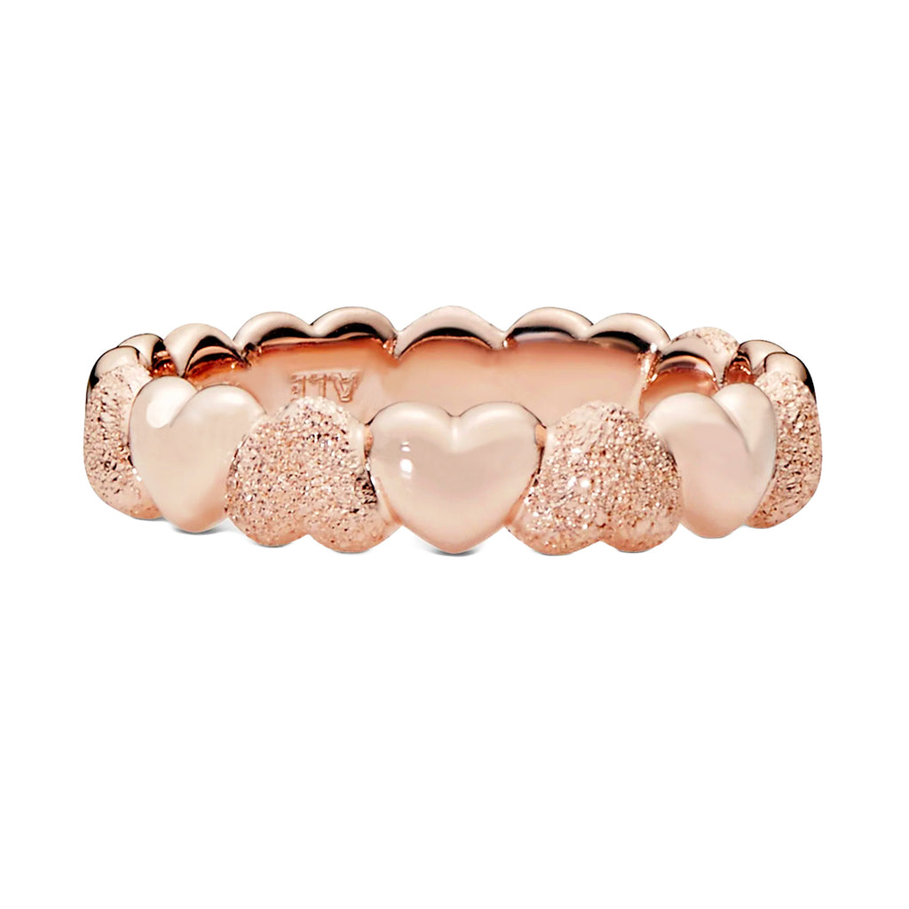 Anillo Inspirado Pan 1.1 Corazones Liso y Arenado Plata .925 con Bano de Oro Rosa