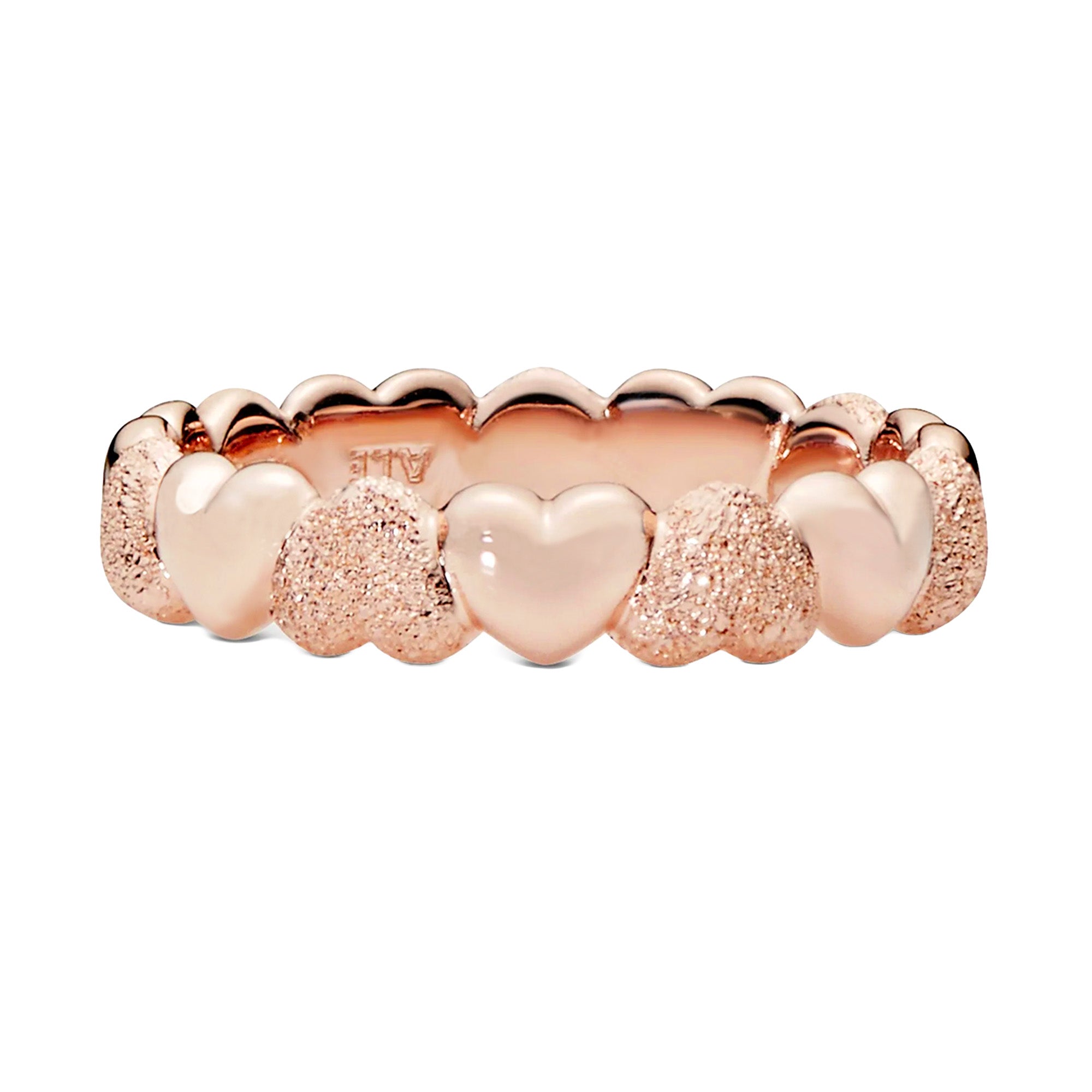 Anillo Inspirado Pan 1.1 Corazones Liso y Arenado Plata .925 con Bano de Oro Rosa