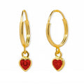Arracada Circonia Corazón Rojo Colgante 1.5cm Oro 10K