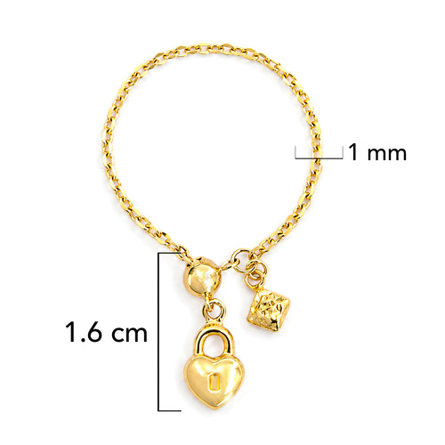 Anillo Ajustable Candado Corazon y Dije Oro 10K