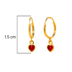 Arracada Circonia Corazón Rojo Colgante 1.5cm Oro 10K