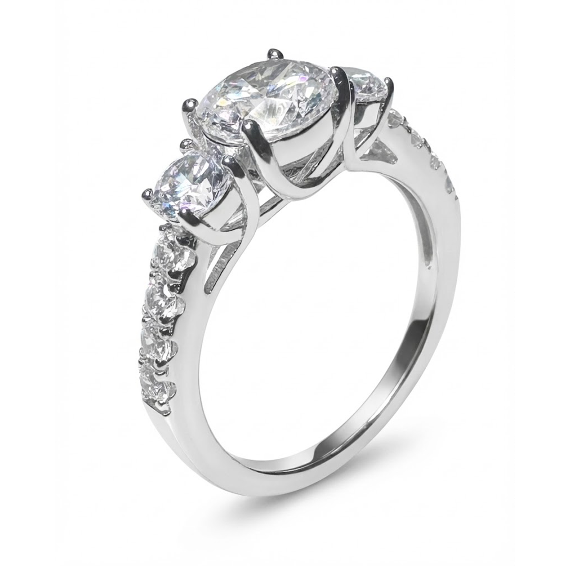 Anillo Tres Circonias y Micro Circonias Plata .925 con Baño de Rodio