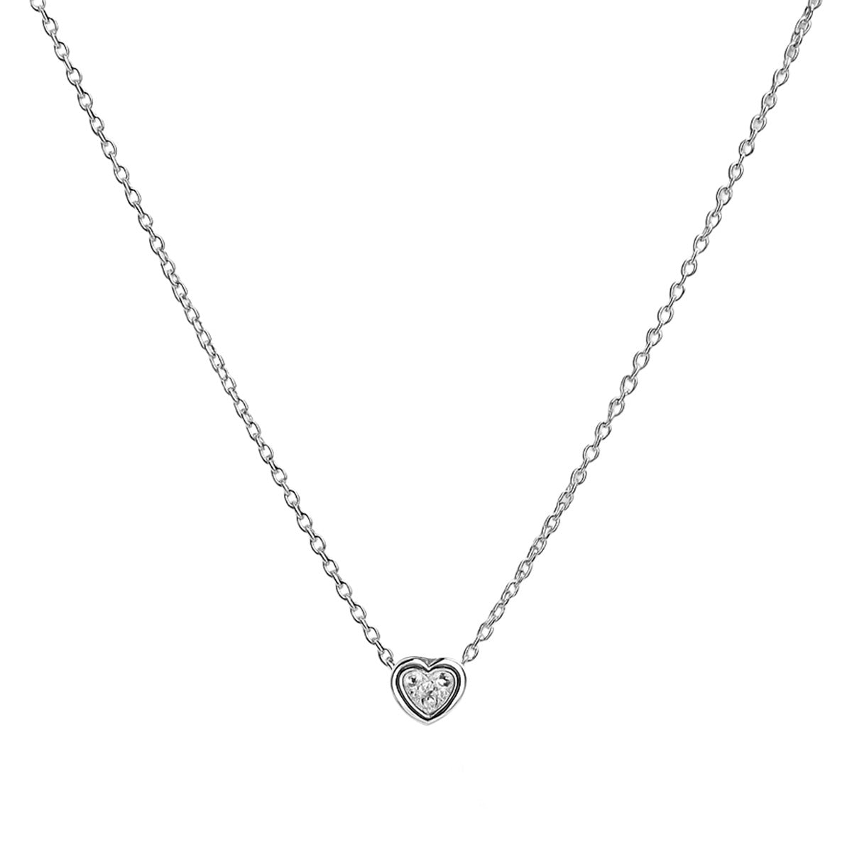 Collar Dije Corazón con Cadena Eslabones Plata .925 con Baño de Rodio
