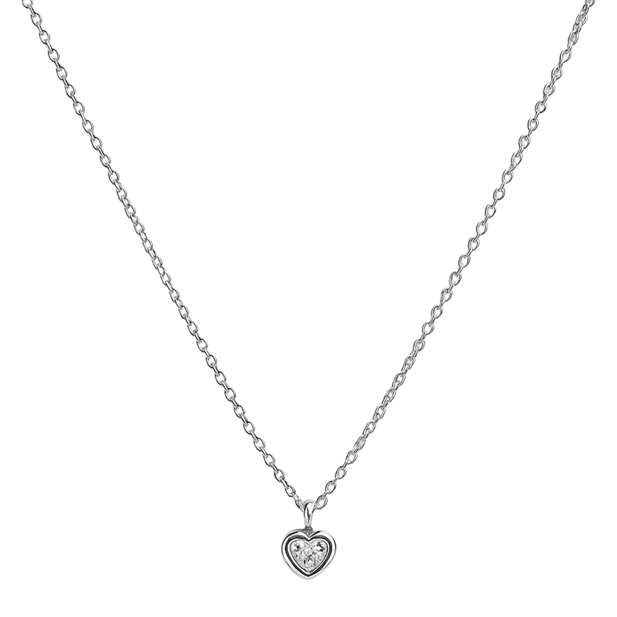 Collar Dije Corazón con Cadena Eslabones Plata .925 con Baño de Rodio