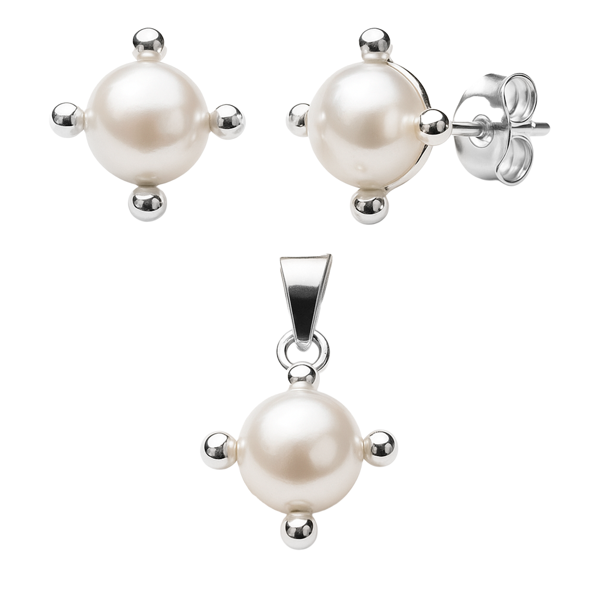 Juego Perla Natural con Bolitas Plata .925