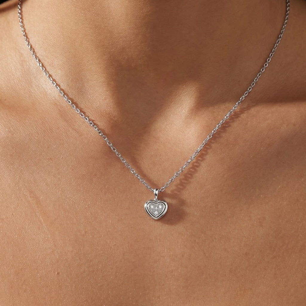 Collar Dije Corazón con Cadena Eslabones Plata .925 con Baño de Rodio