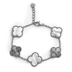 Pulsera Flor Inspirada Van C 2 Estilos Diamantado y Piedra Natural Plata .925 con rodio
