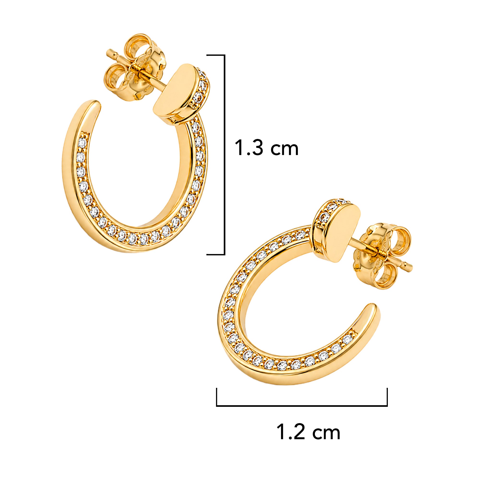 Arracada Inspirada Cartier 1:1 Clavo con Circonias Chico, Plata .925 con Baño de Oro 18k