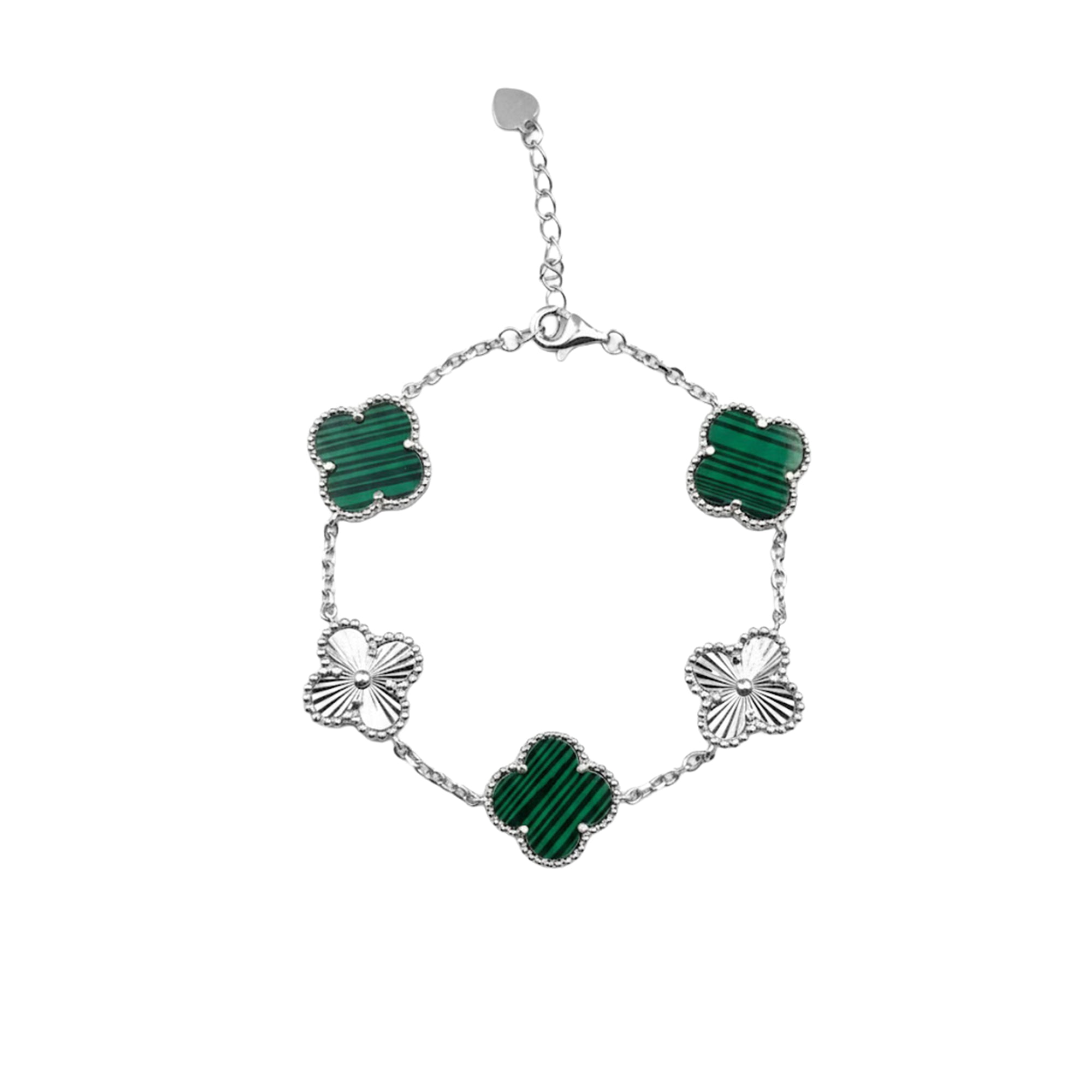 Pulsera 5 Flores Inspirada Van C 2 Estilos Diamantado y Piedra Natural Plata .925 con Baño de Rodio