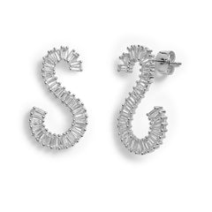 Arete Doble Función con Circonias Baguette Plata .925 con Rodio