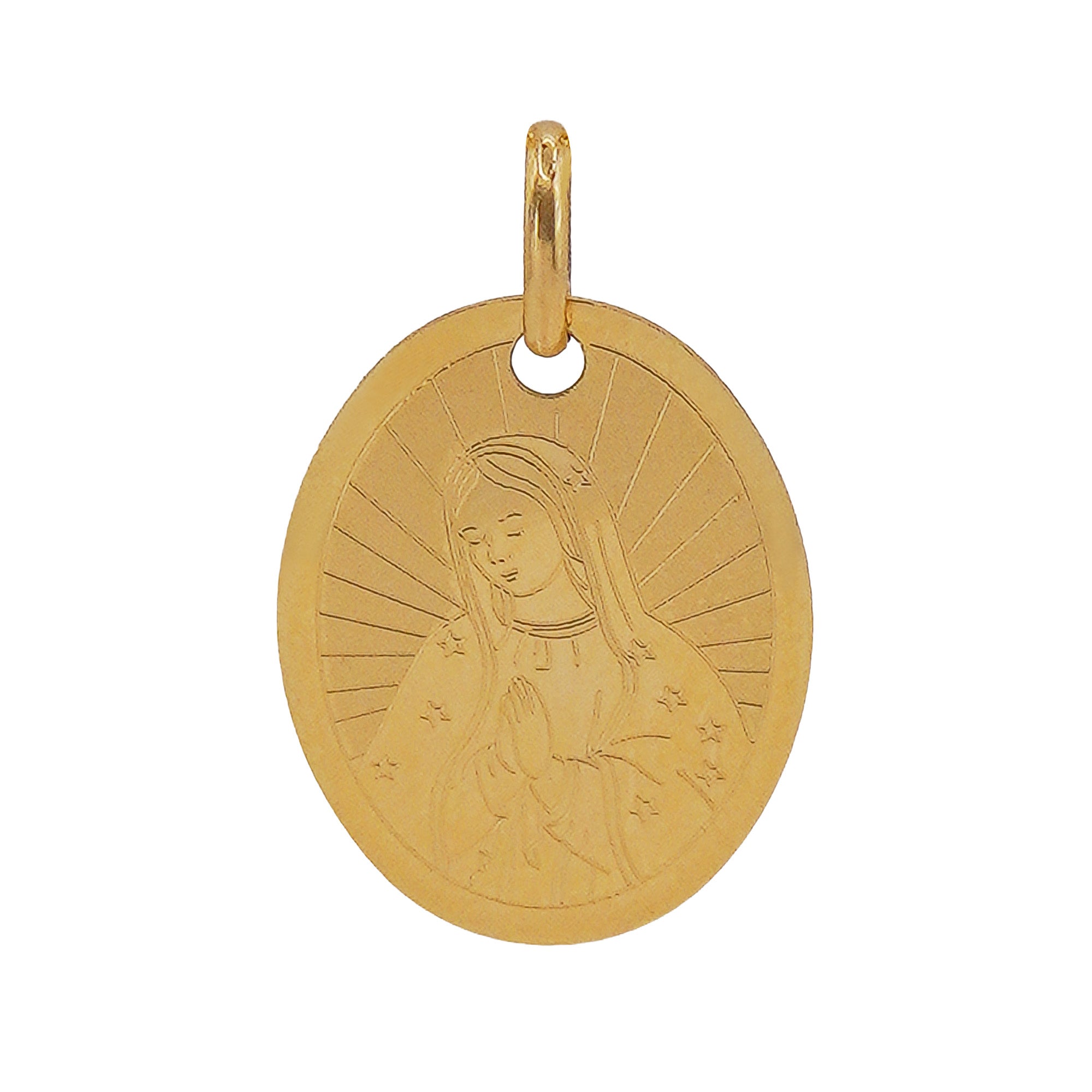 Dije Medalla Ovalada con la Virgen de Guadalupe Oro 14K