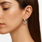 Arete Doble Función con Circonias Baguette Plata .925 con Baño de Rodio