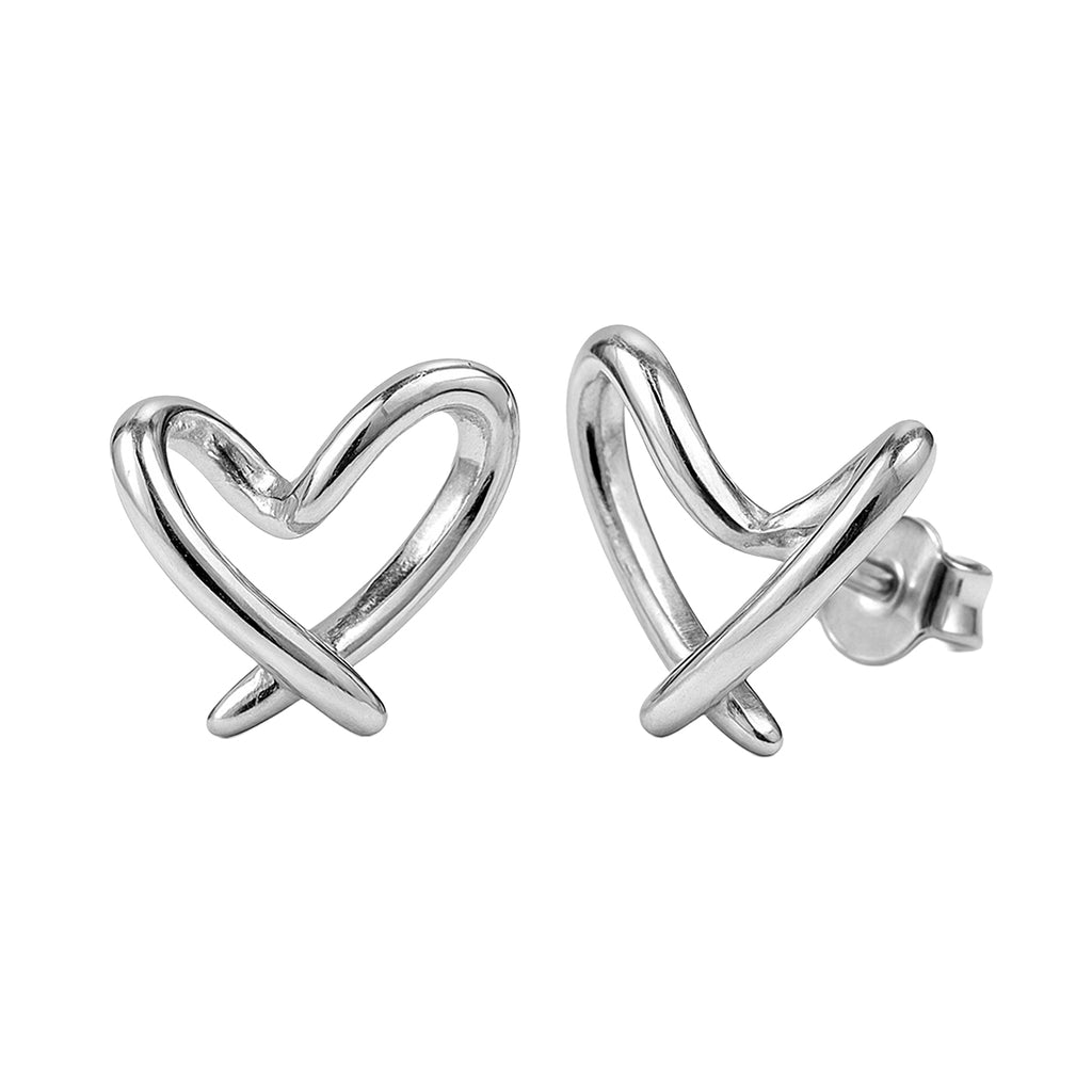 Arete Broquel Silueta Corazón Liso Encontrado Plata .925