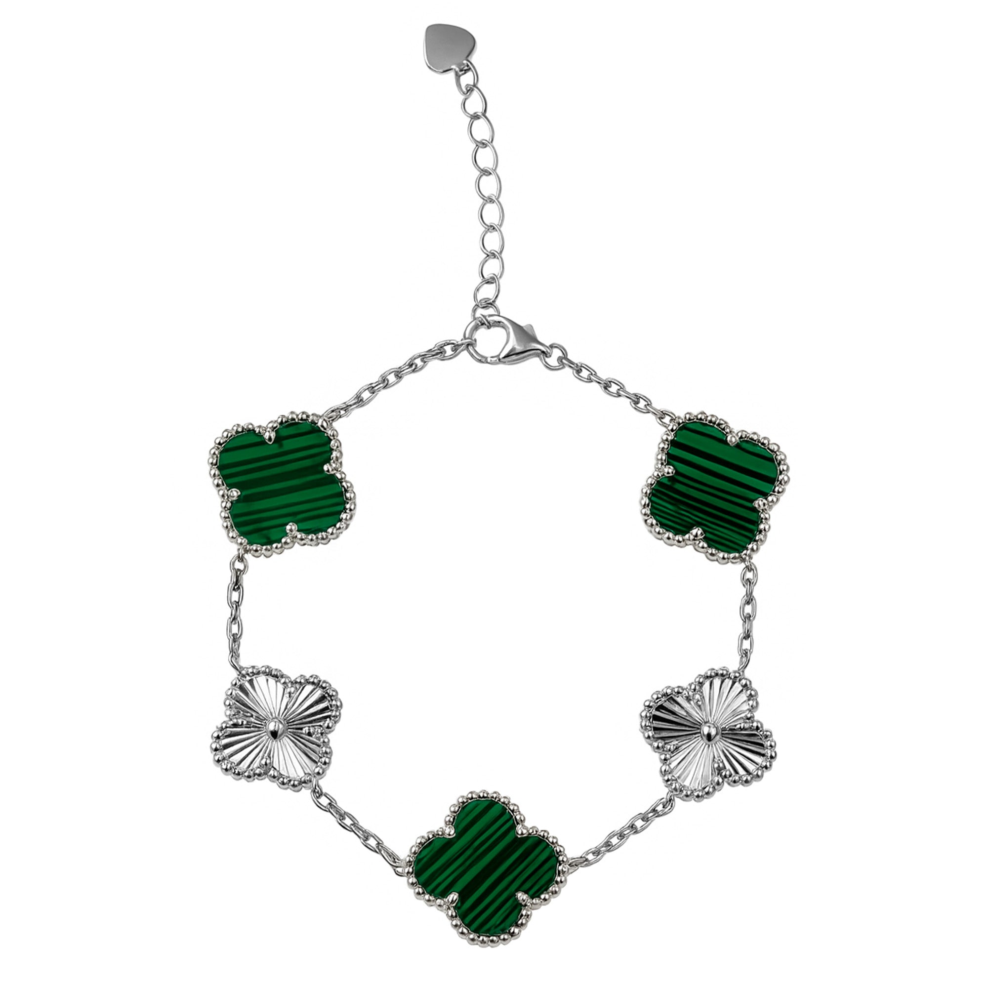 Pulsera Flor Inspirada Van C 2 Estilos Diamantado y Piedra Natural Plata .925 con rodio