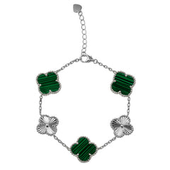 Pulsera Flor Inspirada Van C 2 Estilos Diamantado y Piedra Natural Plata .925 con rodio