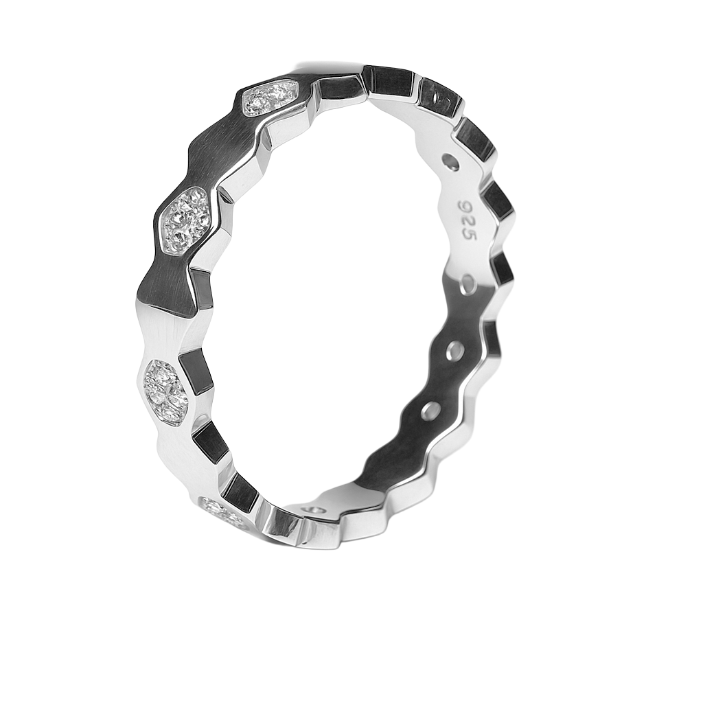 Anillo Churumbela Circonias Hexágono Plata .925 con Rodio