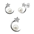 Juego Perla Natural Luna y Estrella con Micro Circonias Plata .925